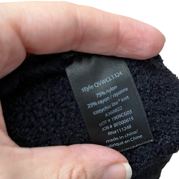 Barefoot Dreams CozyChic Lite Relaxed Hooded Cardigan Medium Black Open Front - Picture 6 of 7